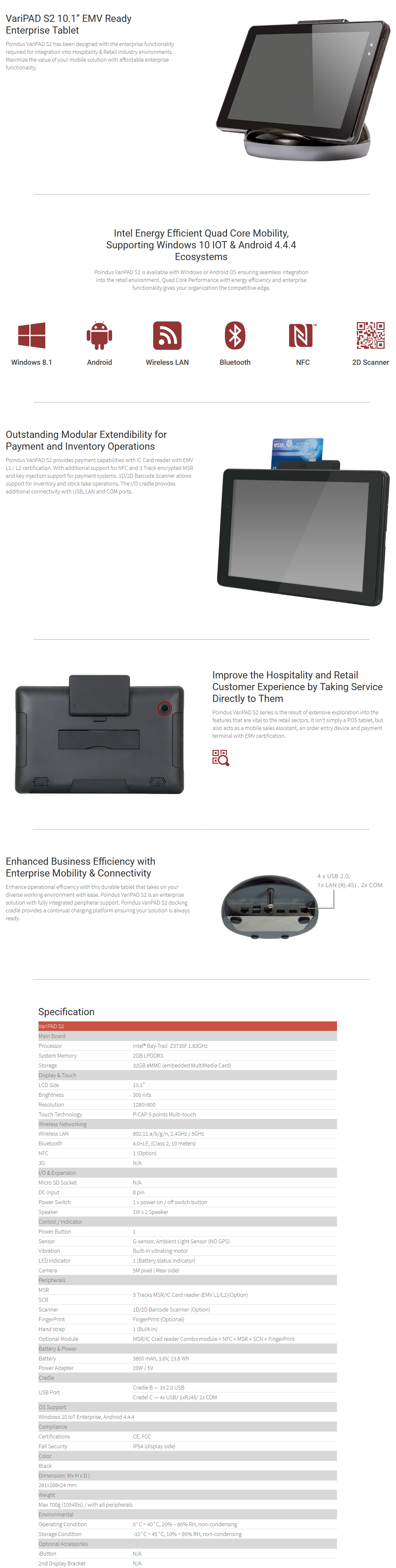 VARIPAD S2 SERIES TABLET Specifications